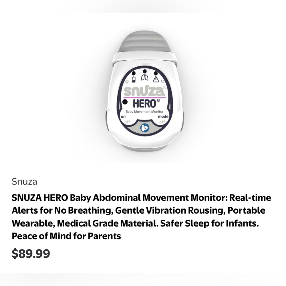 Snuza Hero Baby Movement Monitor Portable No WiFi Or Bluetooth Needed